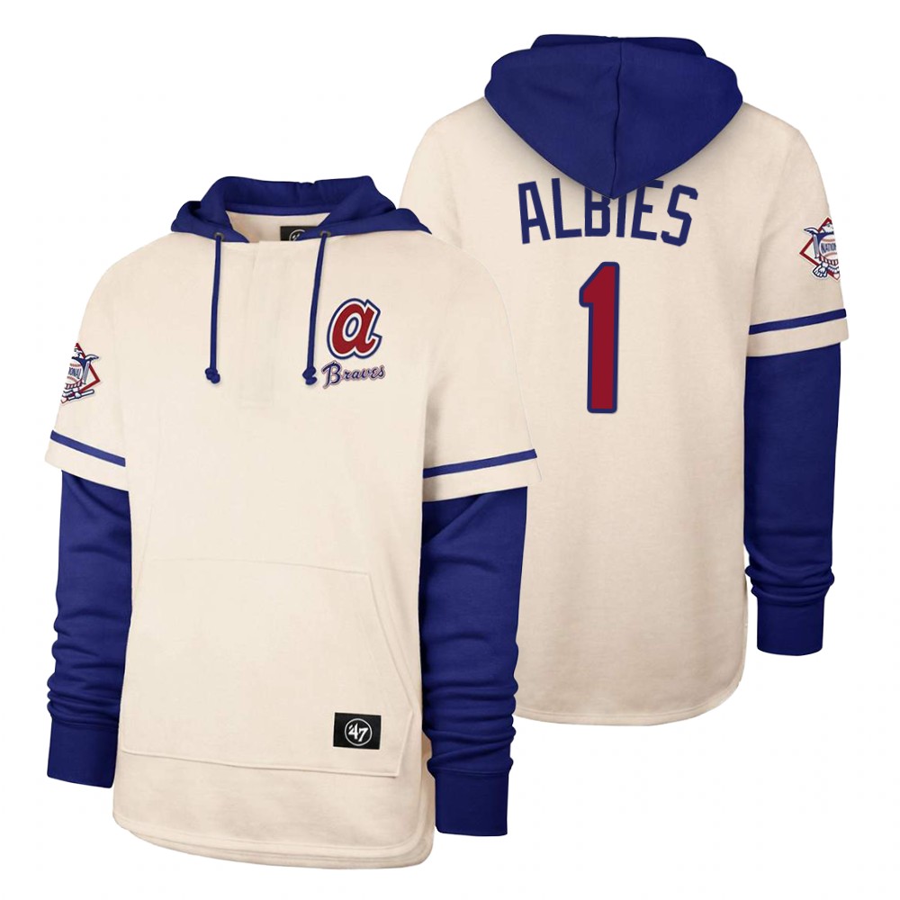 Men Atlanta Braves #1 Albies Cream 2021 Pullover Hoodie MLB Jersey